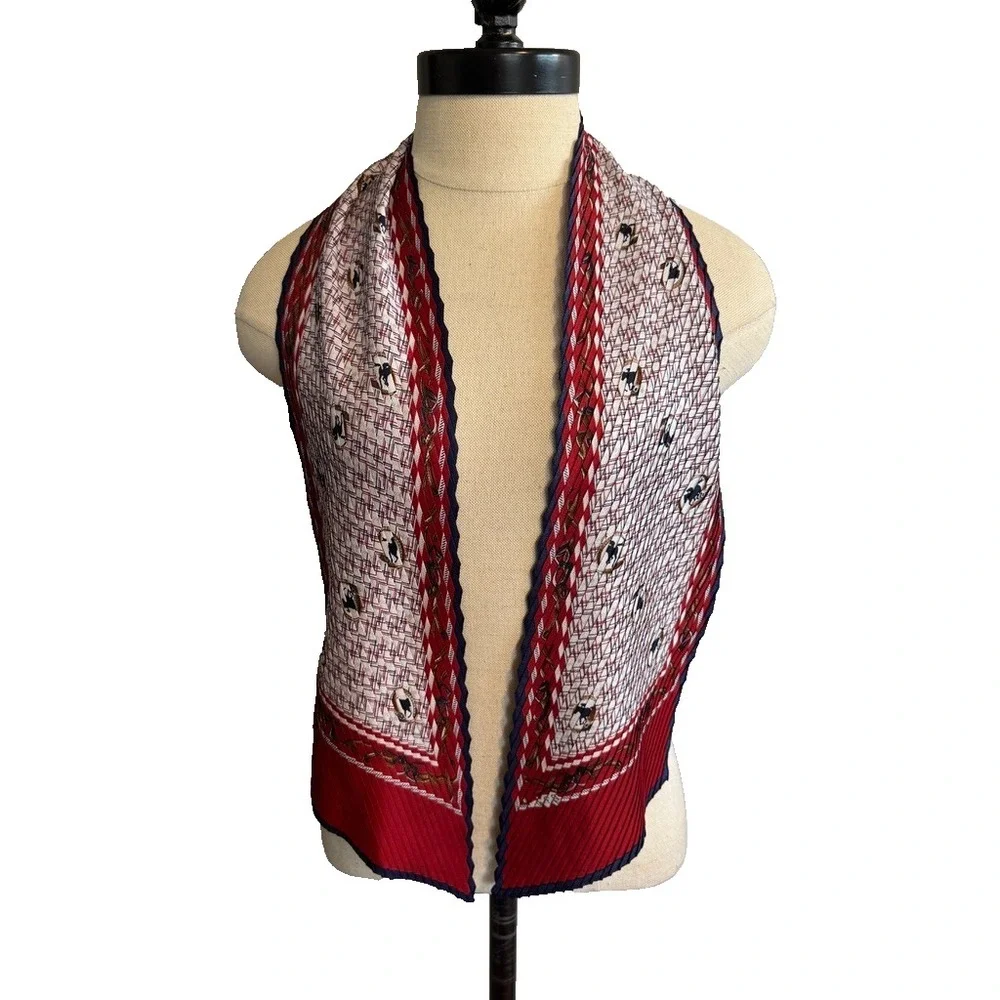 VTG Gim Renoir Scarf Red White Equestrian Accordion Plisse 52x6 Italy bandana